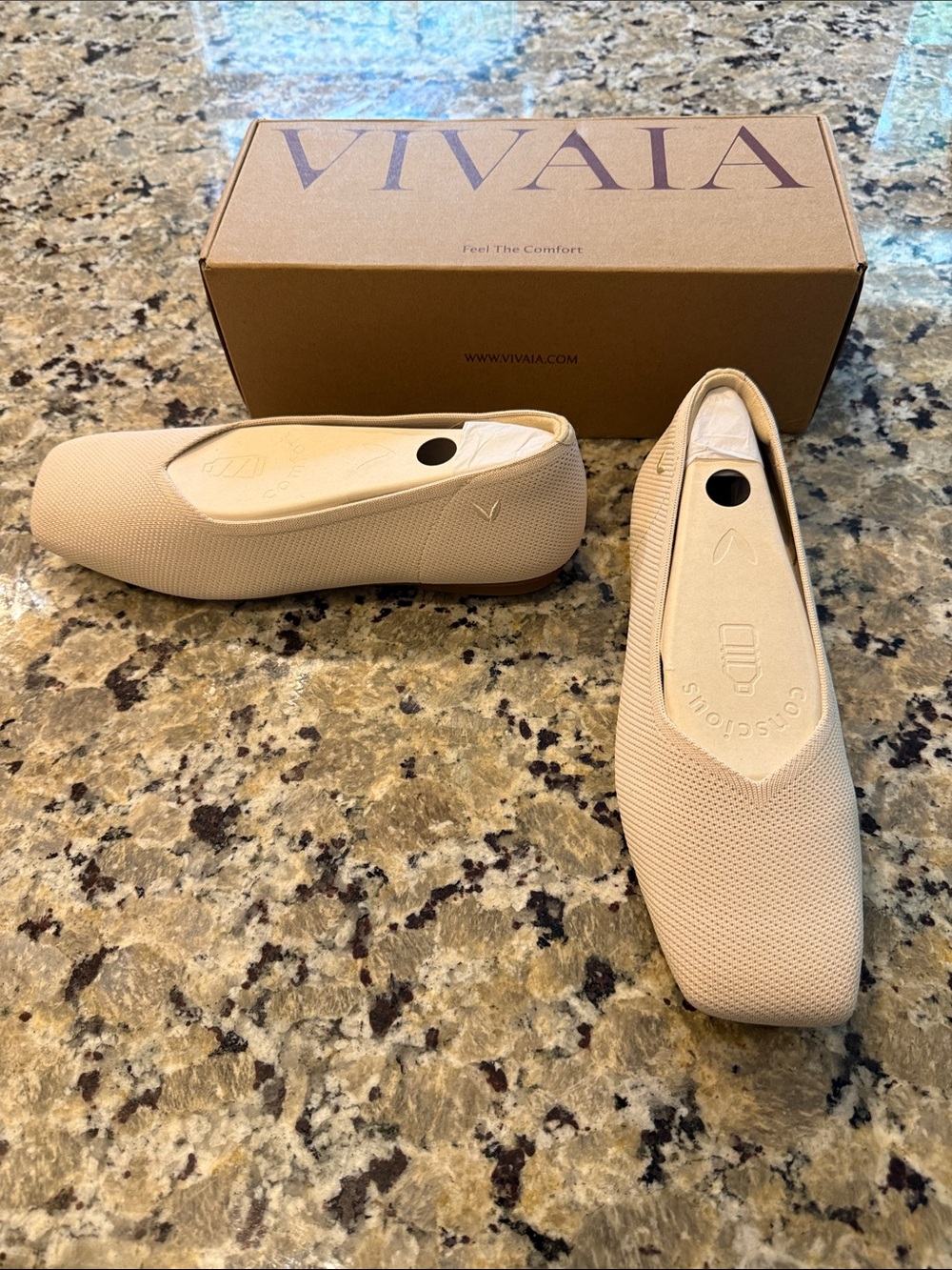 Vivaia Women's Neutral Knit Ballet Flats - Beige
